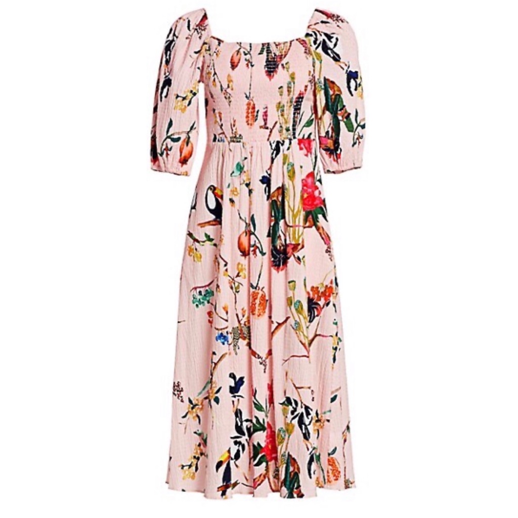 Tanya Taylor Floral Bird Floral Dress Lucinda